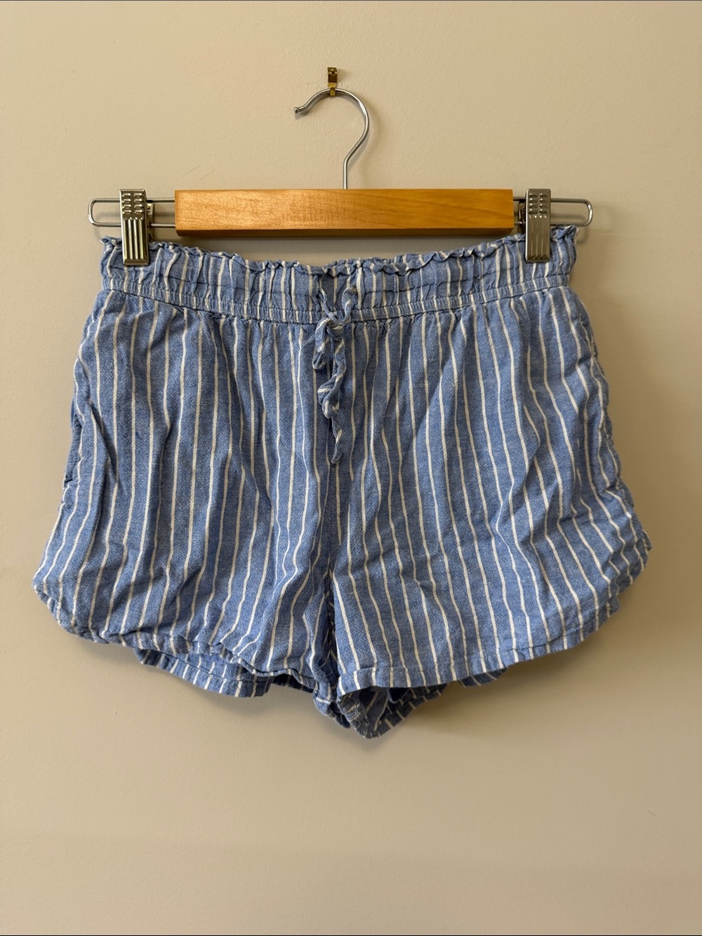 Striped Blue Elastic-Waist Women’s Athletic Shorts